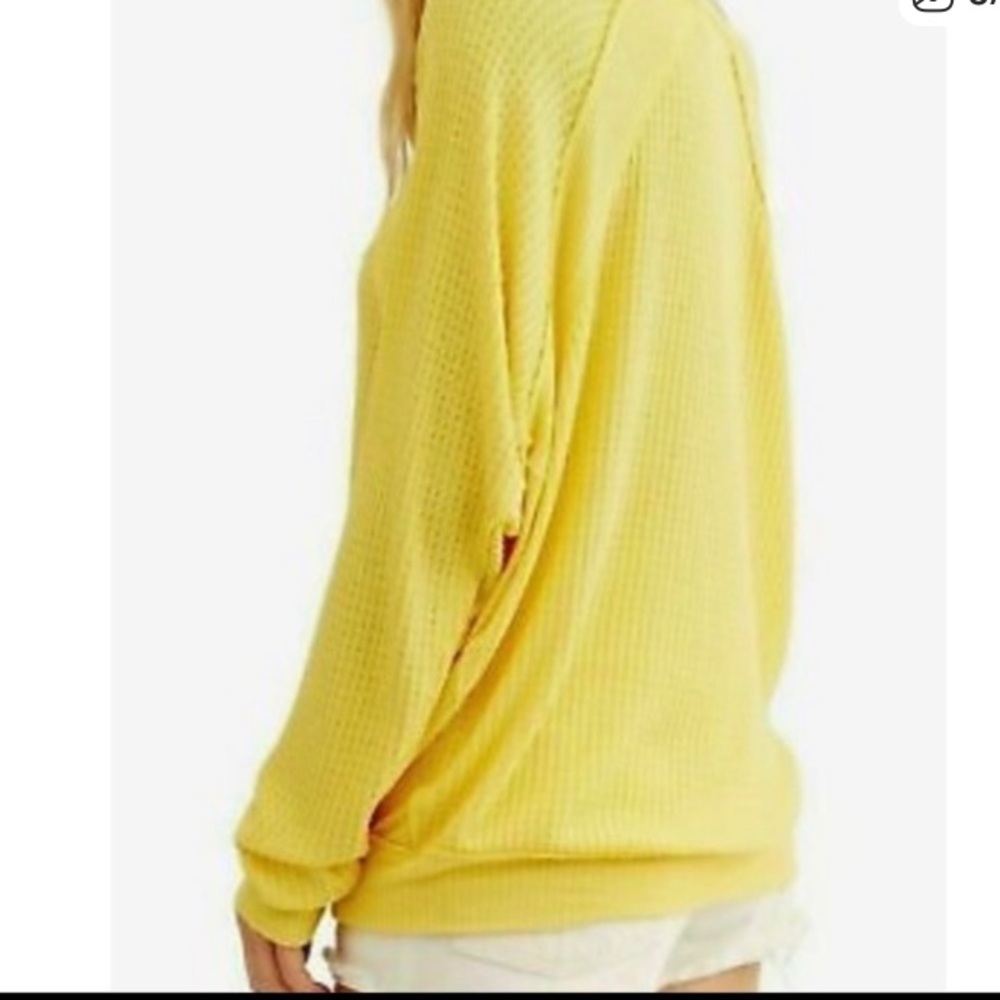 Free People Santa Clara Yellow V-Neck thermal Sweater - Picture 3 of 9